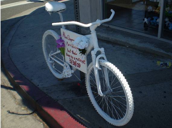 A Ghost Bike planted in April of 2009