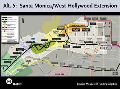 Alignment 5.  Alignment 3 is the same thing for Santa Monica residents, but loses the spur through West Hollywood.