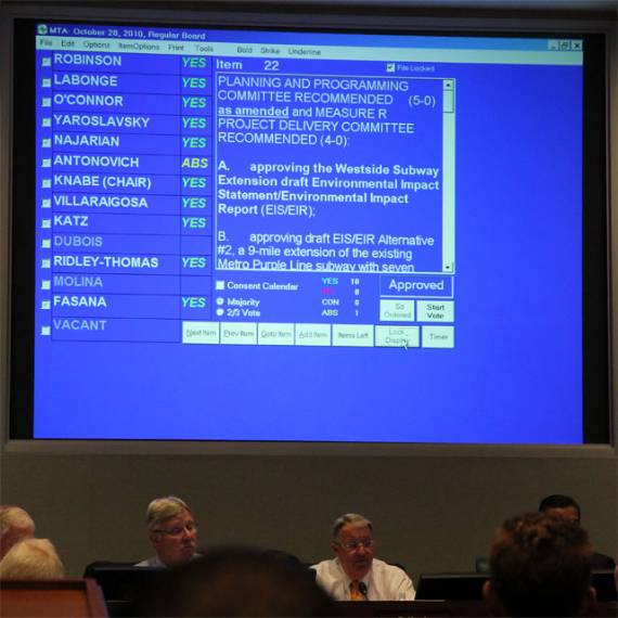 The unanimous vote on the Locally Preferred Alternative for the Westside Subway.  Photo: Darrell Clarke