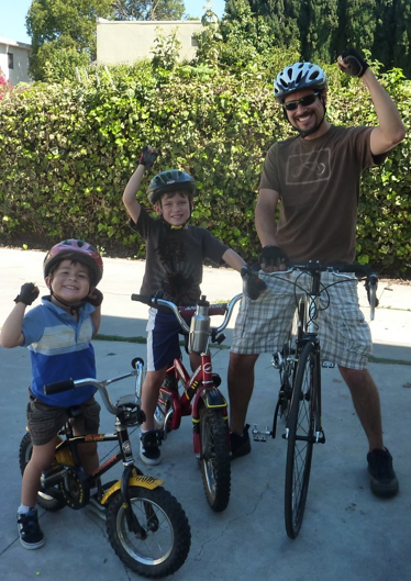 Ed and his sons prepare for CicLAvia.  10/10/10 was Ed's first time back on the bike after a hit and run crash last January.