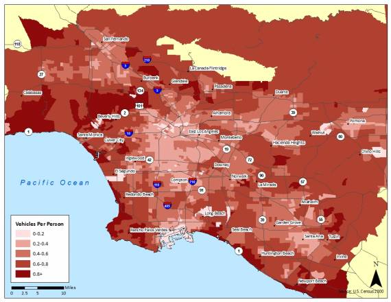 The number of cars per person in Greater Los Angeles