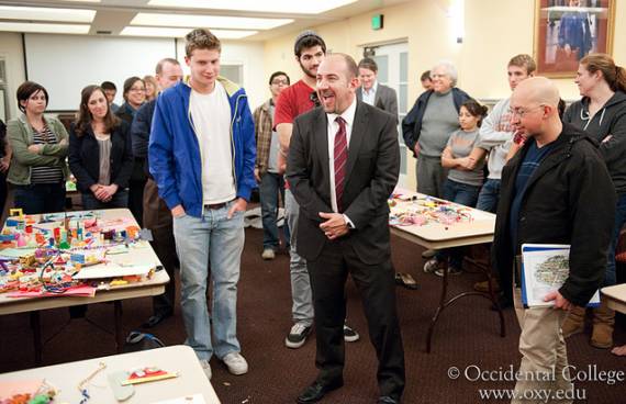 L.A. City Planning Director Michael LoGrande surveys the work after an interactive modeling project last week at Occidental College.