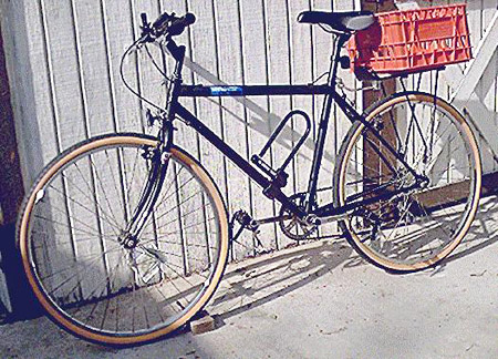 Not grand theft: This bike, with black tires and minus the orange milk crate and U-lock, was stolen from in front of the Bike Oven in Northeast Los Angeles on Saturday.  Photo via Biking In L.A.