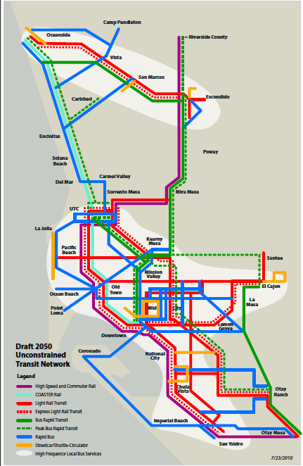 Transit, as it would exist in San Diego under SANDAG's hybrid option.  For links to maps for all the potential plans,##http://www.sandag.org/index.asp?projectid=368&fuseaction=projects.detail##click here.##
