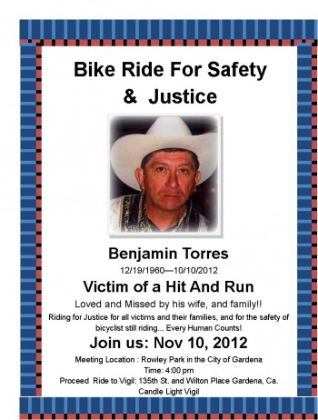 The flyer for the first ride seeking justice for Benjamin Torres.