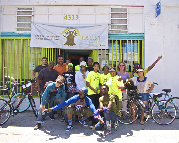 Participants from the Complete Streets this ride with the Mobility Advisory Council included representatives of TRUST South LA, Community Health Councils, LA's First Five, the East Side Riders, Los Angeles Walks, the LACBC, city planning, LADOT, Biz-e-Bee Bikers, and a couple extra folks thrown in for good measure. Sahra Sulaiman/LA Streetsblog