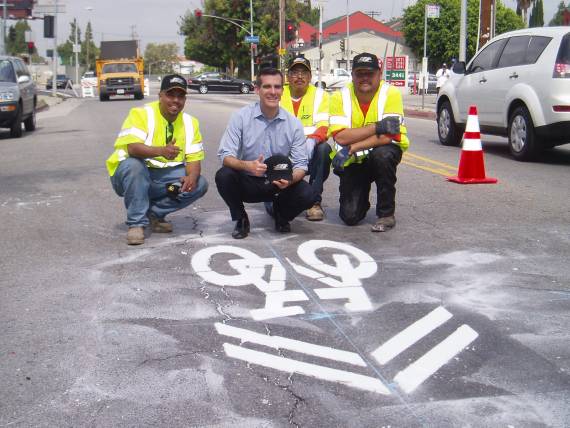 Sharrows are one thing, but separated bike lanes are something else. Photo: LADOT