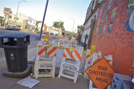 Sidewalk improvements are underway along 1st St. Sahra Sulaiman/LA Streetsblog