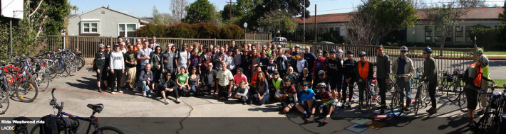 The participants in a February 2013 Ride Westwood ride showed support for the proposed bike lane. Photo: ##http://www.flickr.com/photos/lacbc/sets/72157632742418720/with/8464401136/##LACBC/Flickr##
