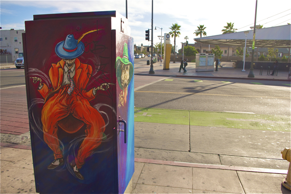 Carlos Callejo's colorful piece greets you at the Soto station. Sahra Sulaiman/LA Streetsblog