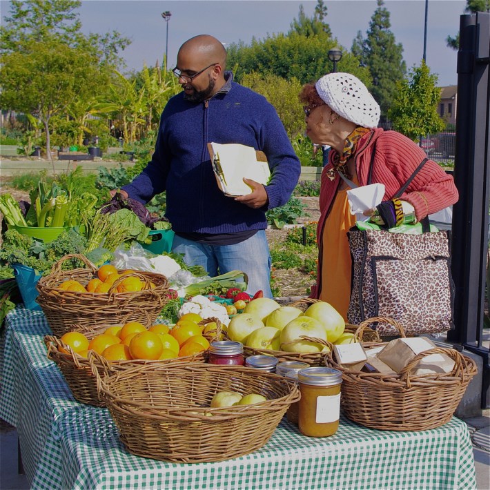 CSU's produce stand outside their urban farm in Exposition Park. Sahra Sulaiman/LA Streetsblog