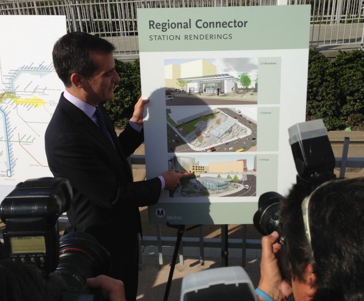 Mayor Garcetti expresses his enthusiasm for the Regional Connector subway