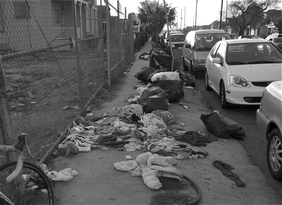 What remains of the garbage bags at 41st and Main. Sahra Sulaiman/LA Streetsblog