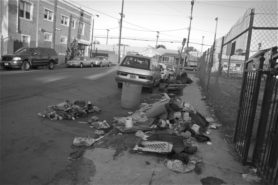 What remains of the garbage bags left at the corner of 41st and Main. Sahra Sulaiman/LA Streetsblog