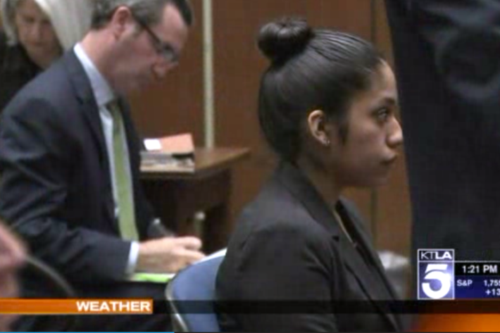 21-year-old Wendy Villegas, charged with a DUI, vehicular manslaughter, and a felonly hit-and-run at her pre-trial hearing yesterday. (Screengrab, KTLA)