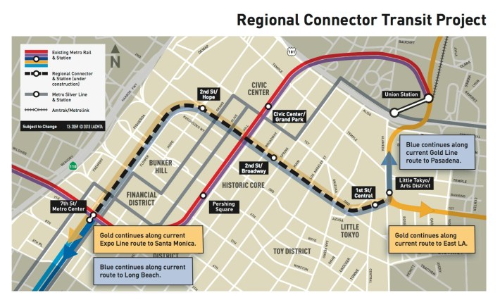 Regional Connector map - courtesy of Metro