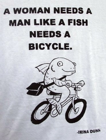 Woman-Man-Fish-Bike quote on a T-shirt via Etsy