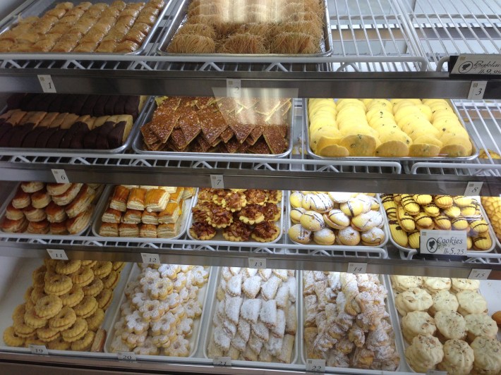 The pastry shelves at Oledina's Cake Factory, the second stop on Walk Bike Glendale's Pastry Walk event last Saturday.