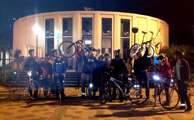 Pomona cyclists celebrate the passage of the city's first Active Transportation Plan. photo: Twitter @PVBike