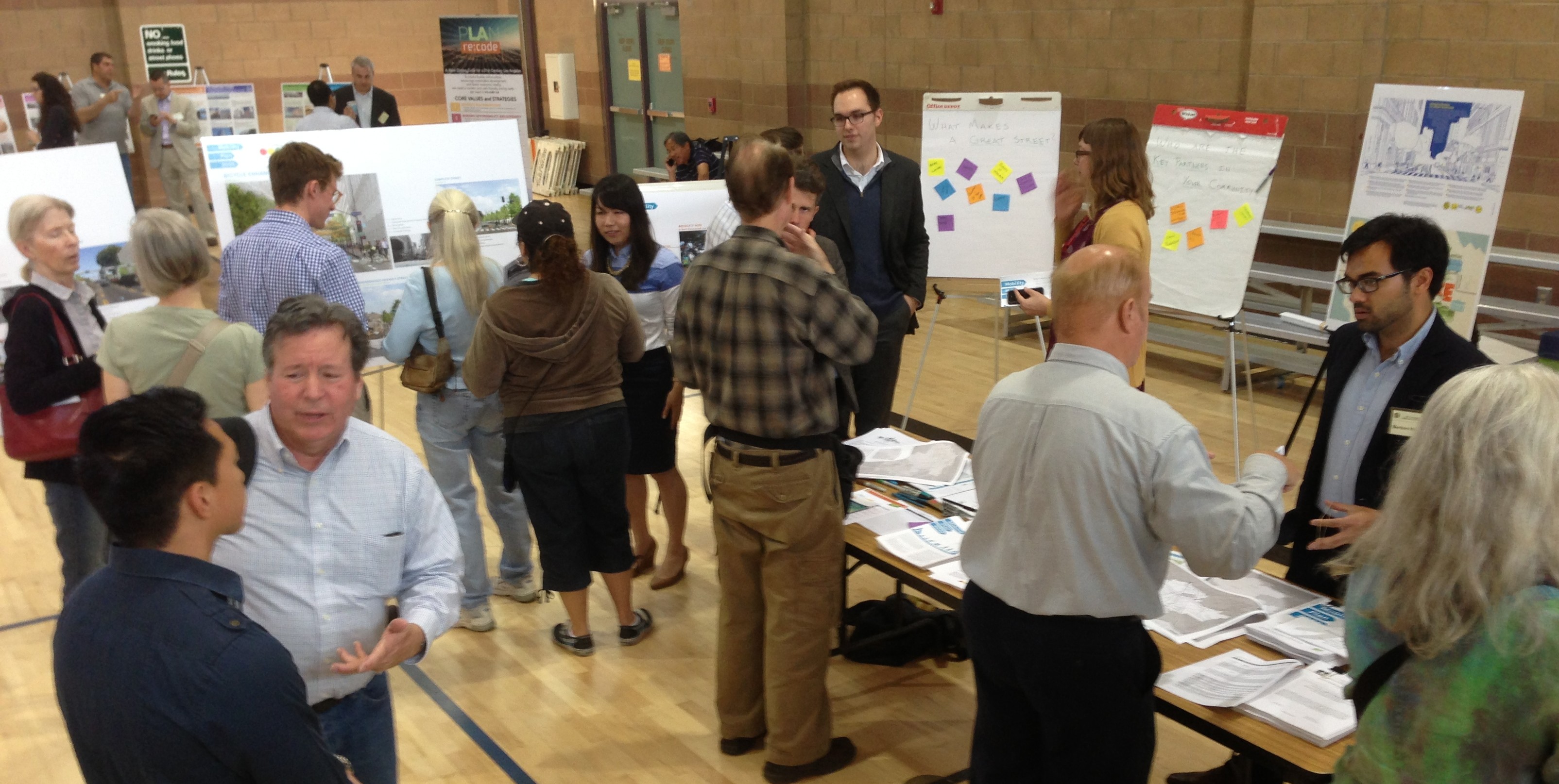 Attendees learn about and comment on L.A. City's draft Mobility Plan 2035 - at last Saturday's community planning forum in Granada Hills. Joe Linton/LA Streetsblog