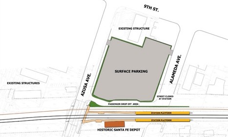 Foothill Gold Line's Azusa-Alameda Station not-so-innovative site plan - 200 more parking spaces coming on line next year. Source: Gold Line Construction Authority website