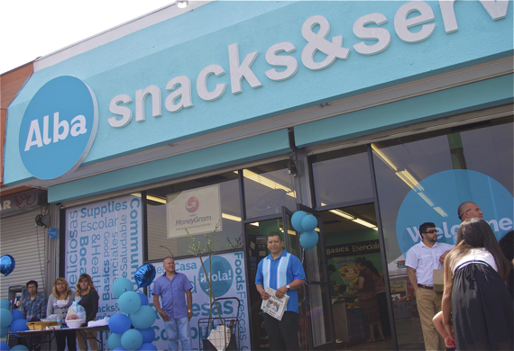 Nelson Garcia outside his newly transformed corner store, Alba Snacks & Services. Sahra Sulaiman/LA Streetsblog