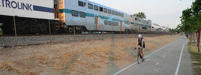 LADOT's San Fernando Road bike path has been designed to accommodate double-tracking the adjacent Metrolink rails. Photo: Rails-to-Trails
