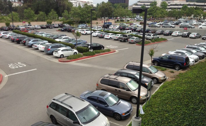 Parking lot at Metro's Universal City Red Line Station. Most spaces are free to the driver, but several hundred monthly permit spaces will see a rate increase this July.