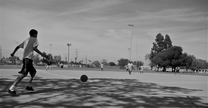 Championship game of the kickball tournament held this past Sat. at Ted Watkins Park in Watts. Sahra Sulaiman/LA Streetsblog