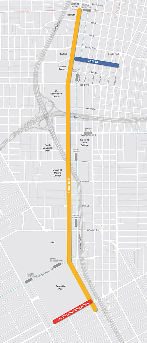 The MyFigueroa project includes three interconnected streets: