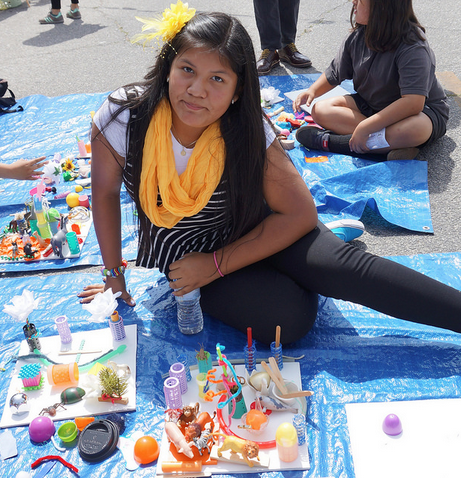 In Pacoima, the workshops were open to anyone attending the Bradley Street Plaza festival...but it was younger attendees that  mostly took part.