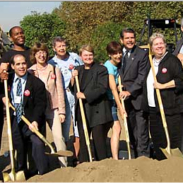 Keuhl was front and center in the early days of Expo Line advocacy, including the groundbreaking for Phase I. Photo:##http://www.friends4expo.org/images/gbpeople.jpg##Darrell Clarke/Friends for Expo Transit##