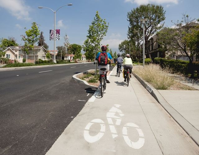 Temple City's new Rosemead Blvd protected bikeway. Photo: CICLE/Serena Grace