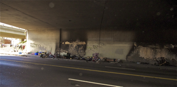 The encampments on the north side of the underpass. Sahra Sulaiman/Streetsblog LA