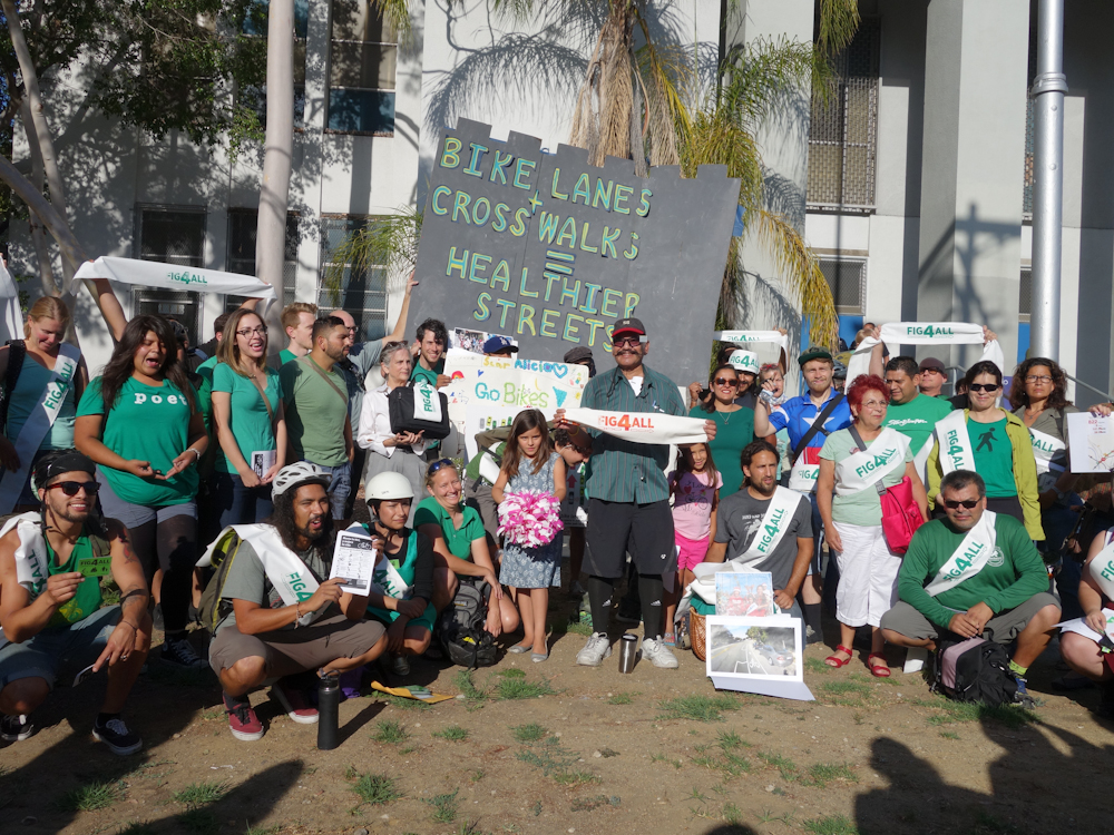 #fig4all supporters decked in green to show their support for the bike lanes