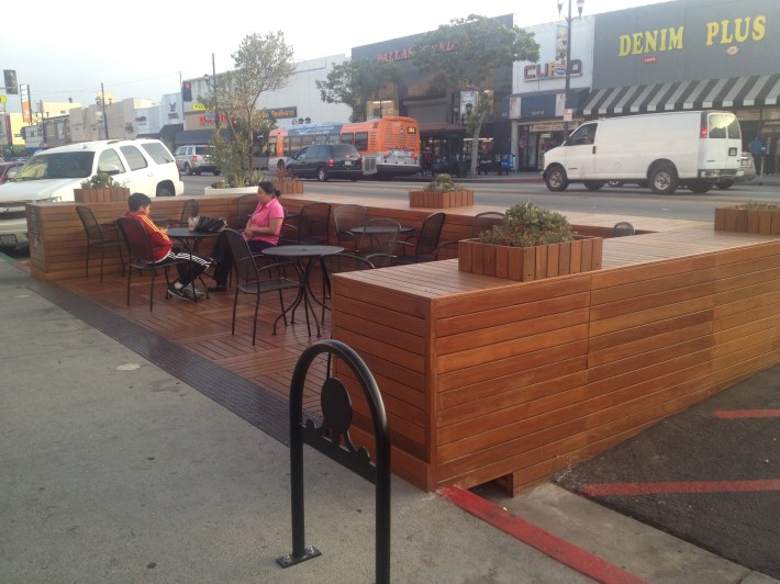 Southern California's newest parklet on Huntington Park's Pacific Boulevard. All photos: Aviv Kleinman/Streetsblog L.A.