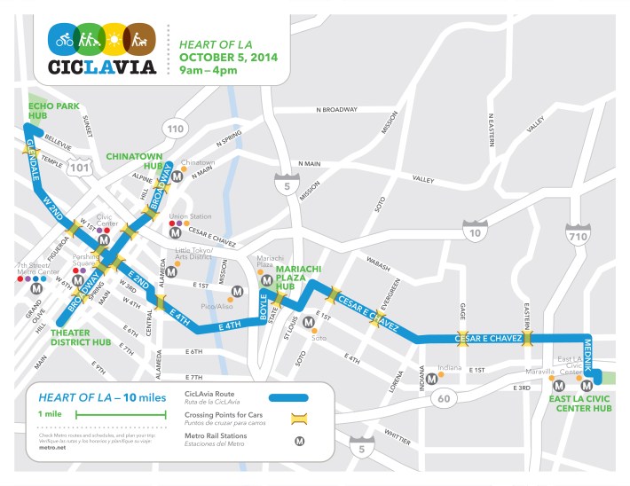 CicLAvia's October 5th route begins in Echo Park and continues through Boyle Heights on its way to East L.A.