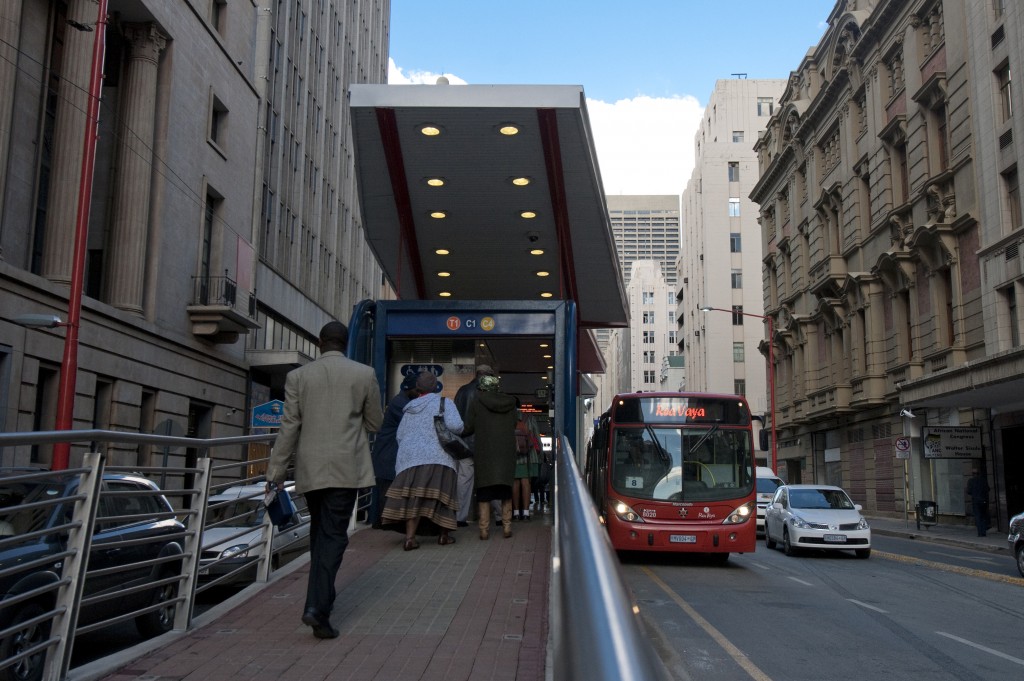 The Rea Vaya BRT in Johannesburg, South Africa opened in 2009, and is capable of carrying 30,000 passengers per hour per direction in two lines, and ridership is growing. Photo: ITDP