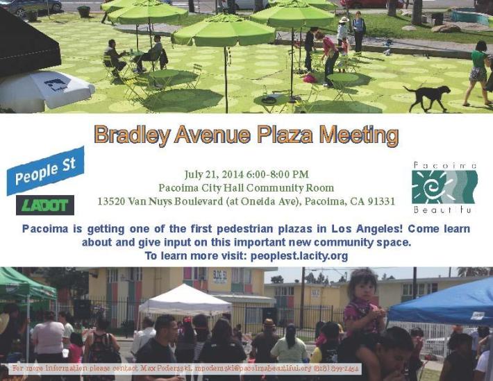 Bradley Avenue Plaza Meeting flier. Image via Pacoima Beautiful