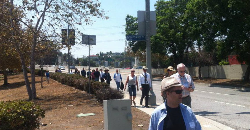 Members of the Glendale Hyperion Bridge Community Advisory Committee, city staff, and elected officials walk the bridge during their final meeting on August 7. Photo: Don Ward
