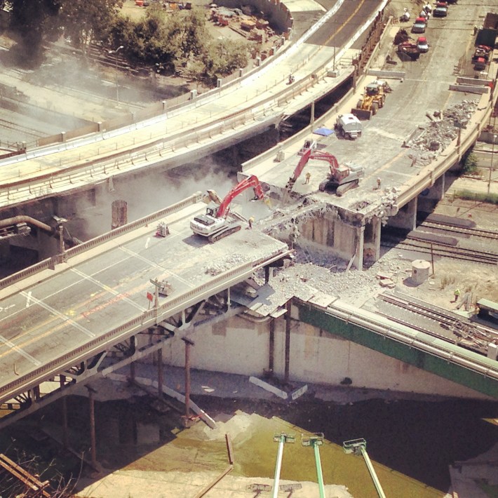 Demolition underway on the Riverside-Figueroa Bridge. Photo: Daveed Kapoor