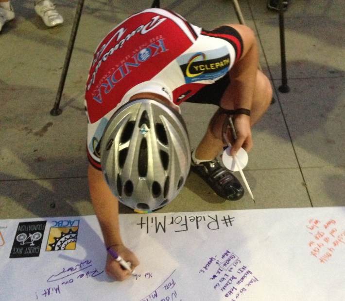 At Grand Park, Ride for Milt attendees were encouraged to write their own message to D.A. Jackie Lacey