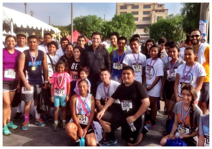 The Mendez Jaguars stand with Councilmember Jose Huizar. Photo: Mendez High School FB page