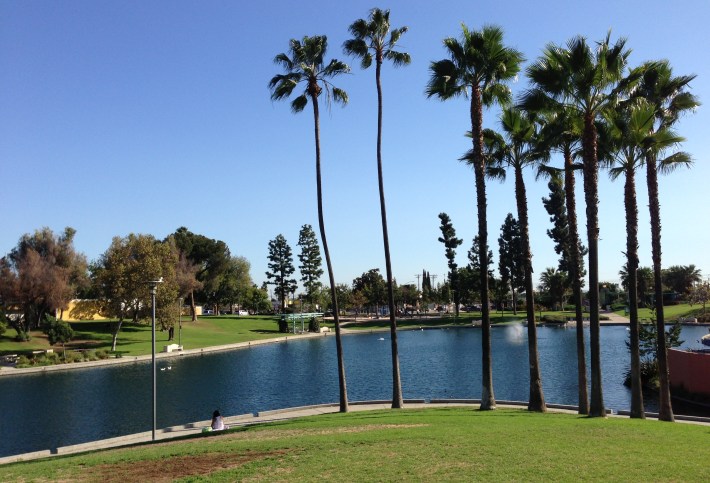 The lake at East L.A. Civic Center Park. All photos: Joe Linton/Streetsblog L.A.