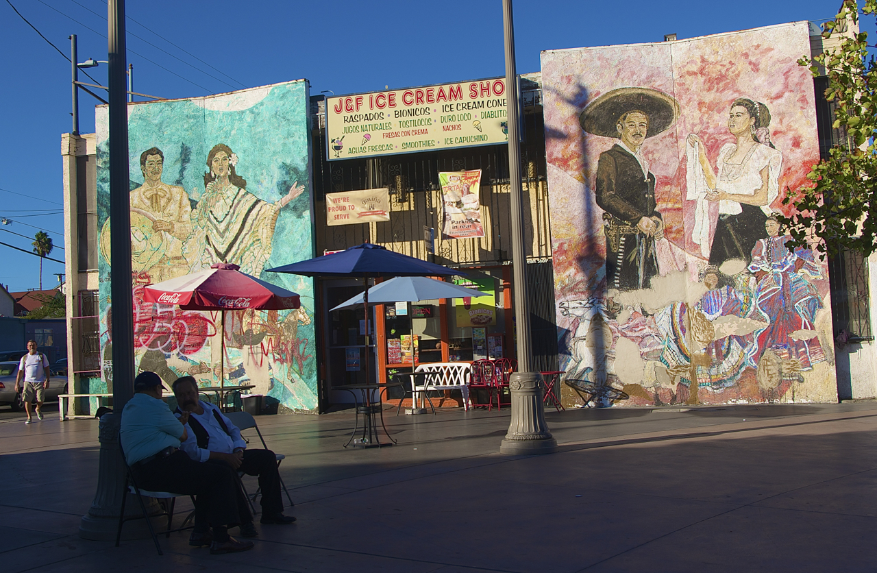 The J&F Ice Cream Shop at Mariachi Plaza. The inside also has a lovely mural depicting some of their family members. Sahra Sulaiman/Streetsblog LA