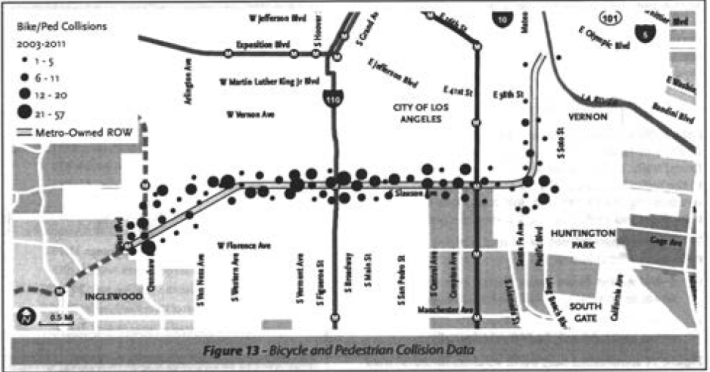 Bike and pedestrian collisions along the corridor. (Feasibility Study)