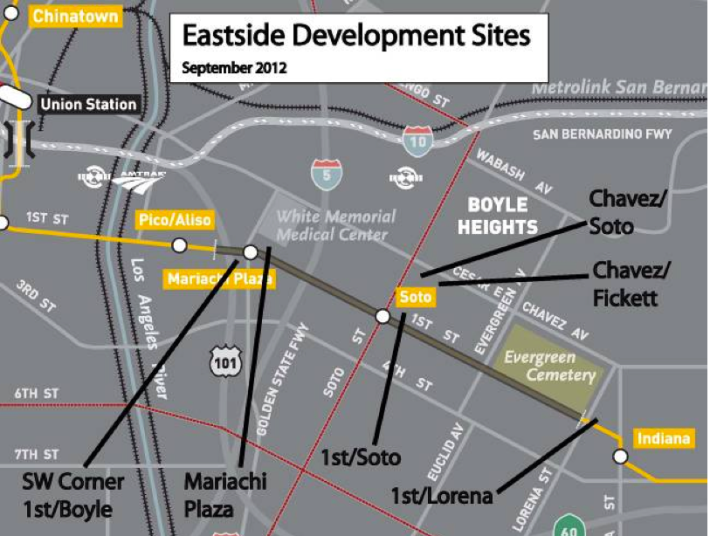 Proposed development sites/Metro-owned properties in Boyle Heights. Almost all are slated for affordable housing. Source: Metro