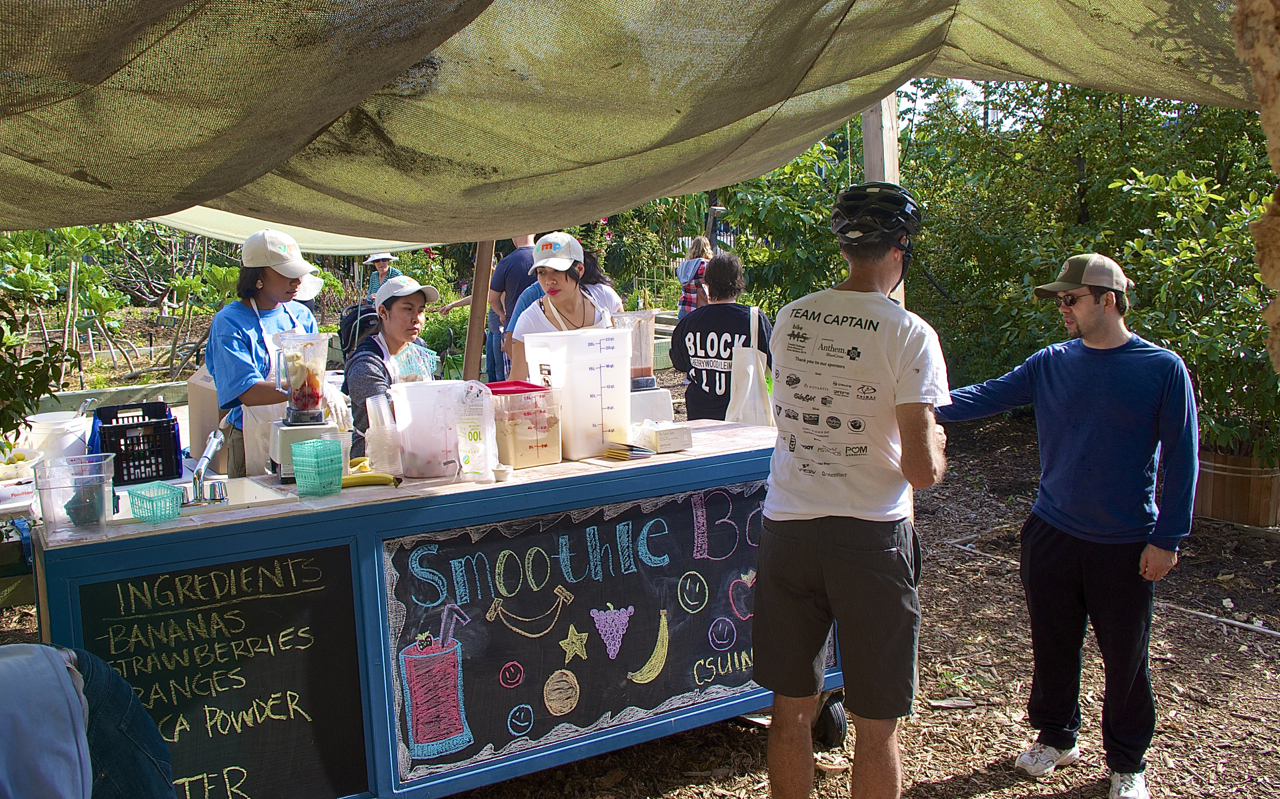 Smoothie samples at Community Services Unlimited's mini urban farm. Sahra Sulaiman/Streetsblog L.A.
