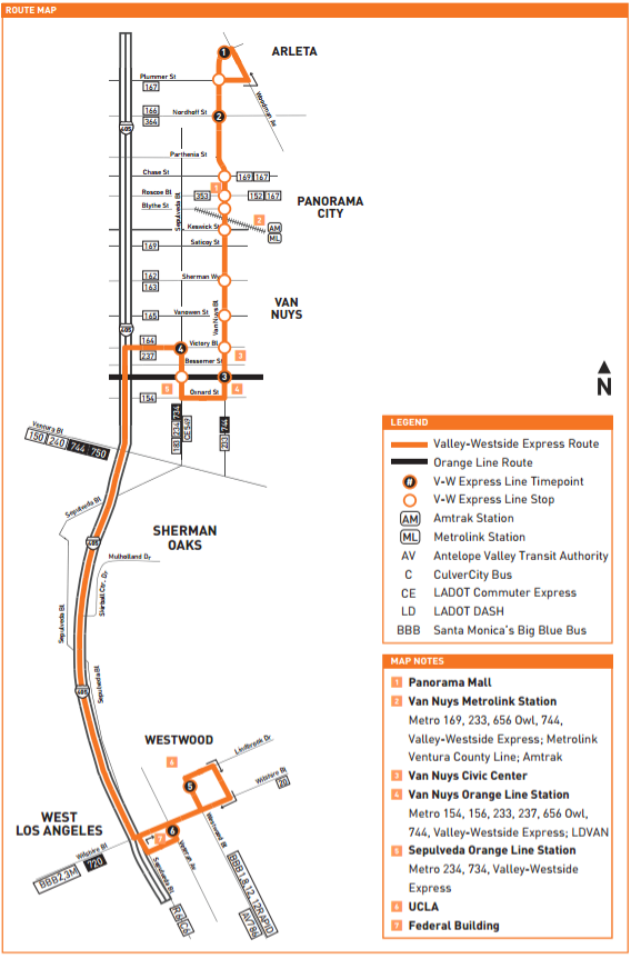 Route Map for new Valley-Westside Express. Image via Metro
