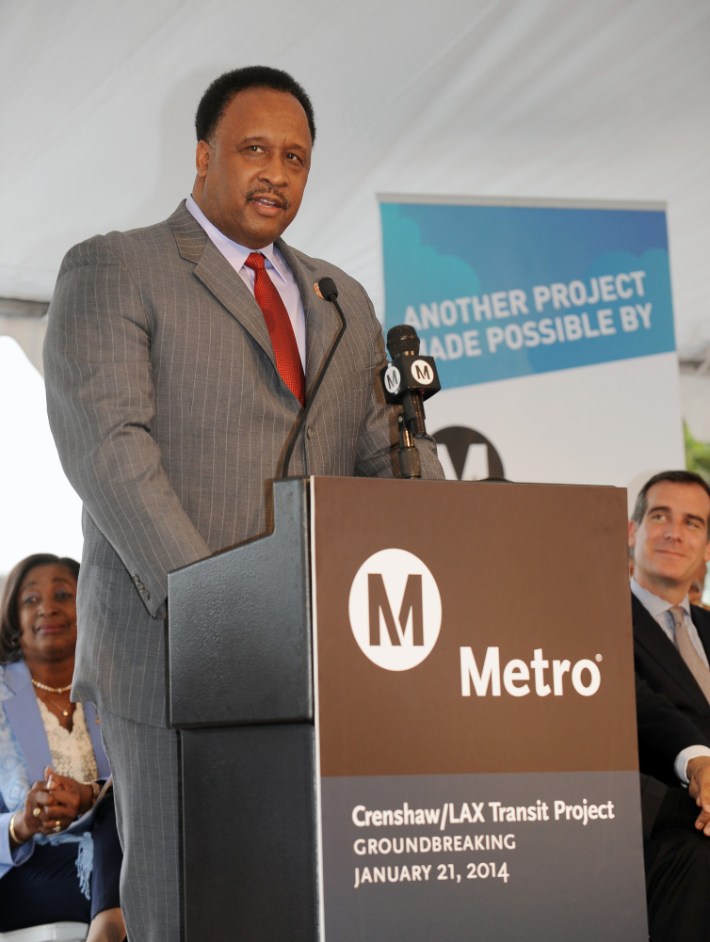 Mayor Butts at the groundbreaking for the Crenshaw Line. Image: Metro